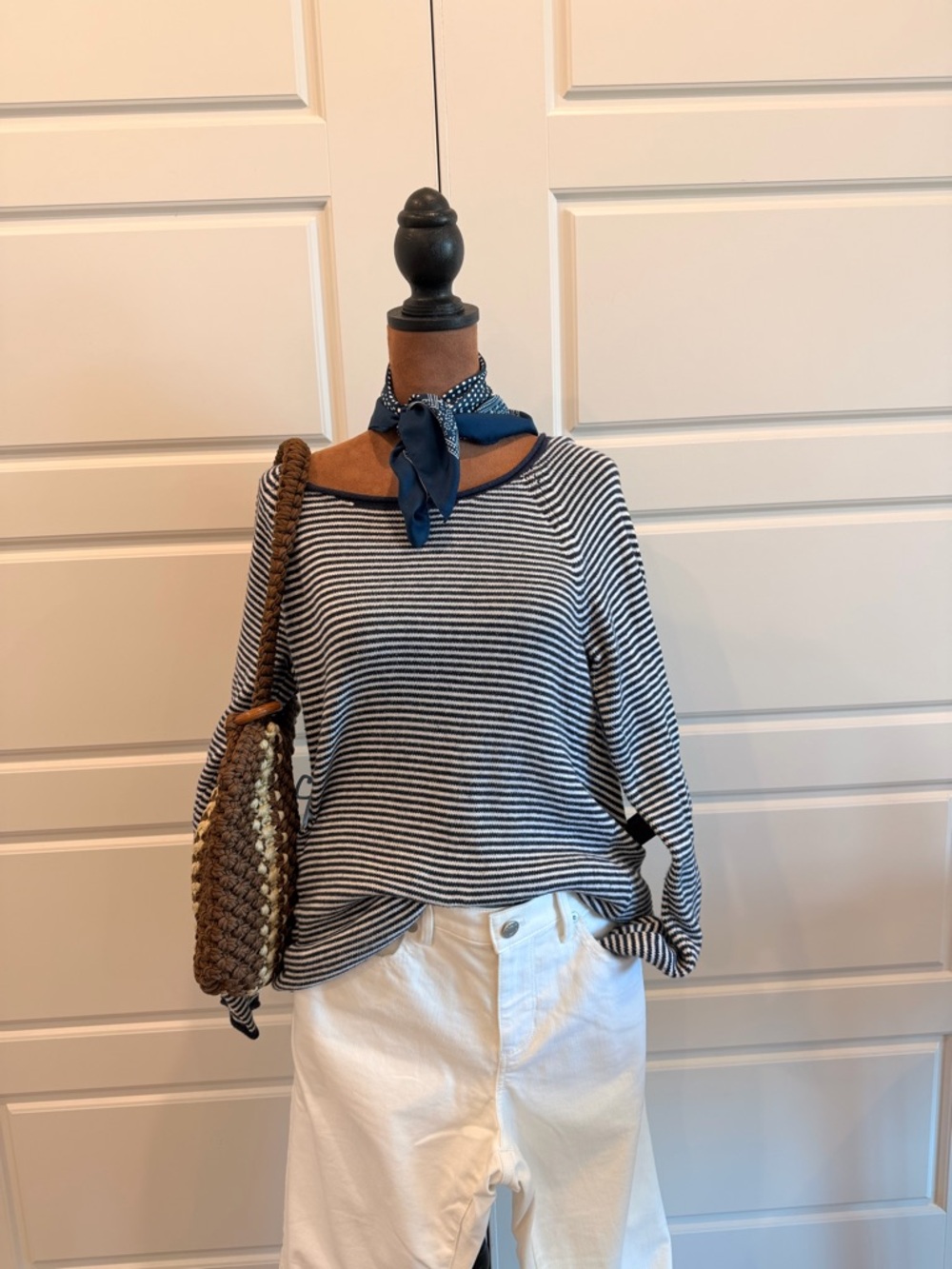 Striped Eddie Bauer Boatneck Sweater in Navy and White